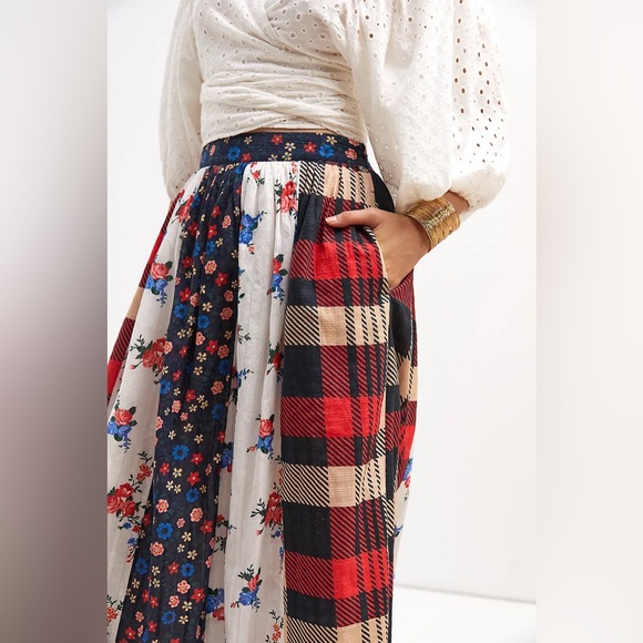 Anthropologie Let Me Be Patchwork Frontier Maxi Skirt - Picture 2 of 16